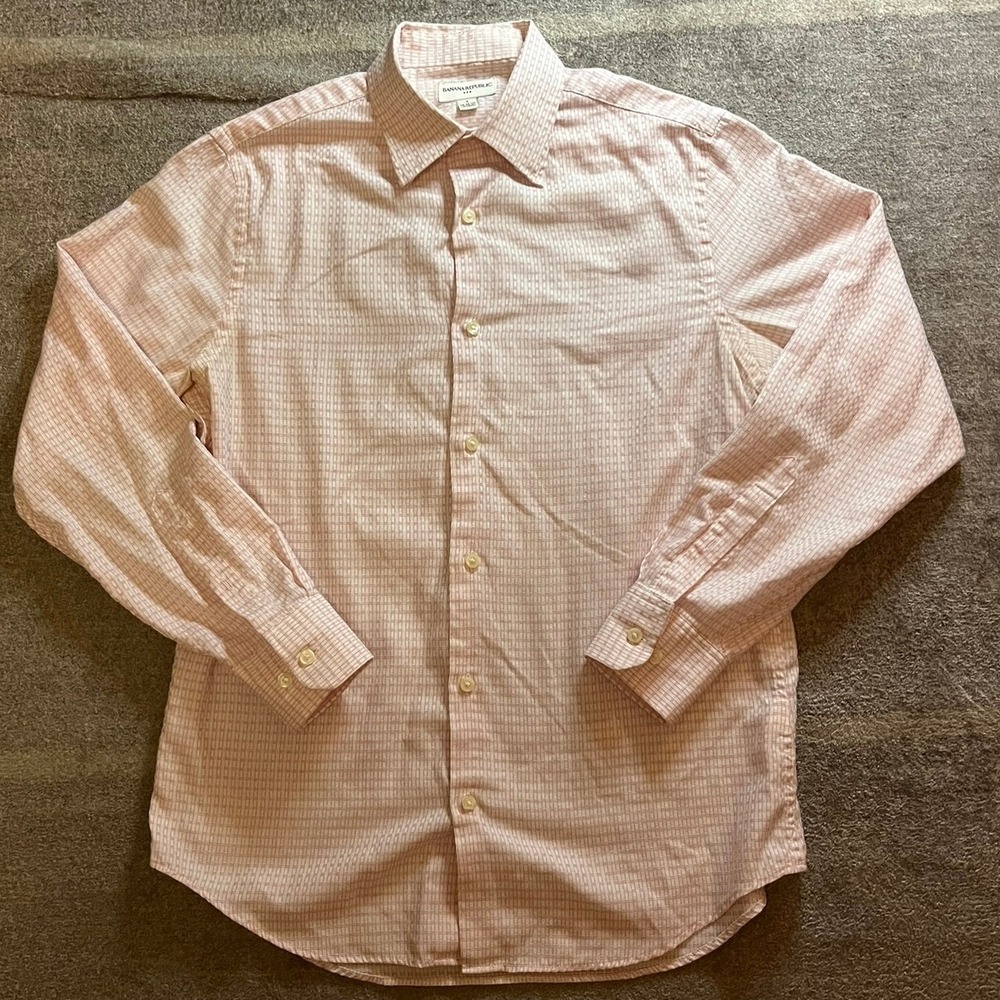 Banana Republic Mens Small Red White Grid Button Down Shirt 100% Cotton Fall 09
